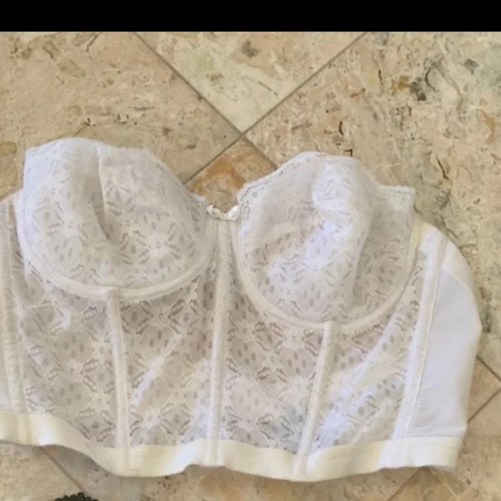Vintage Gelmart Curvation Strapless Bustier Lacie Long Line White Corset Bra 38C